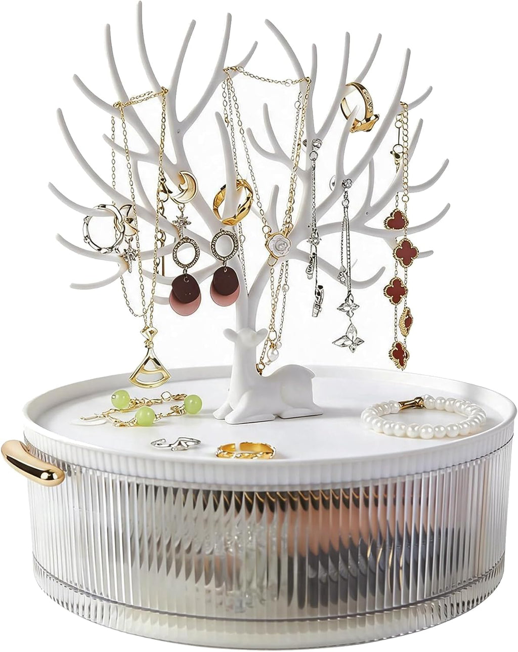 MORE&LESS Antler Striped Rotating Jewelry Storage Box. The antlers can hang earrings, ear studs, bracelets, keys, etc.