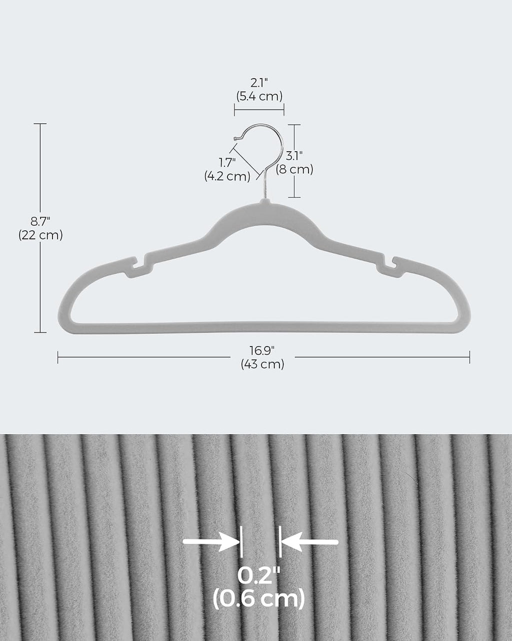 SONGMICS Velvet Hangers 50 Pack, Non-Slip Clothes Hangers, Dove Gray