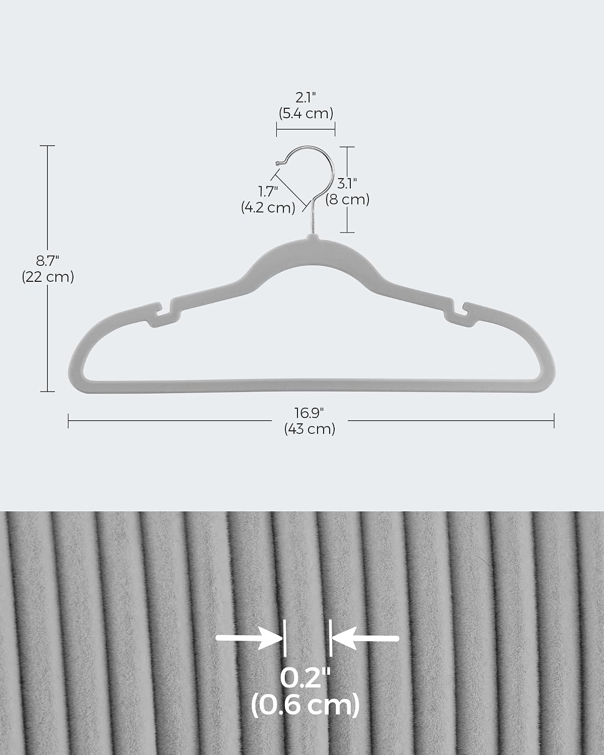 SONGMICS Velvet Hangers 50 Pack, Non-Slip Clothes Hangers, Dove Gray