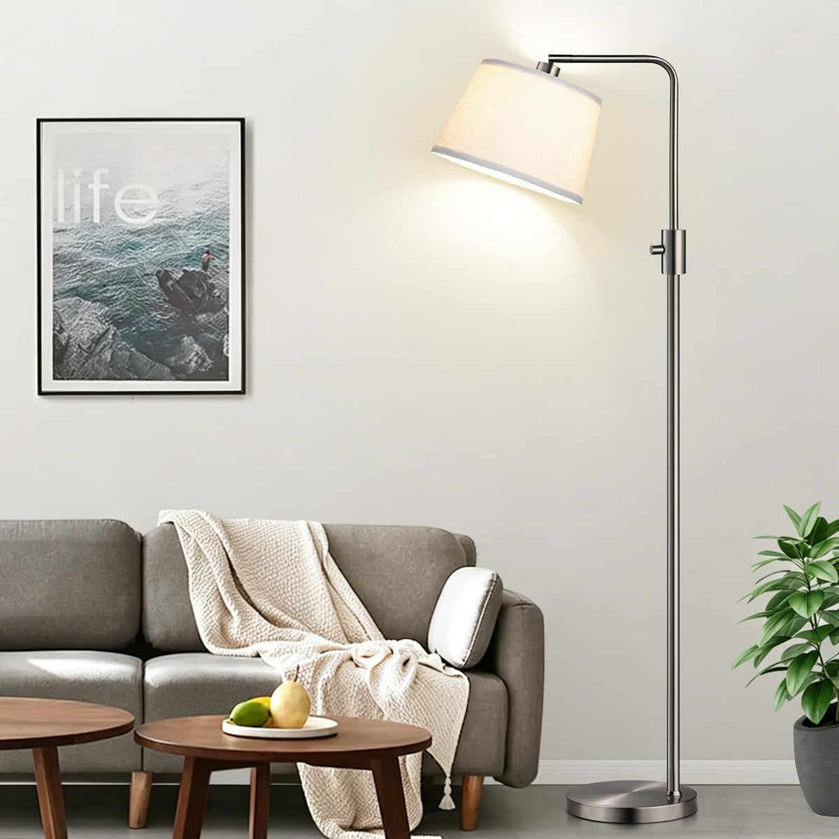 Nintiue 【Upgraded】 Dimmable Floor Lamp, 1000 Lumens LED Edison Bulb Included, Brushed Nickel Arc Floor Lamps for Living Room Modern Standing Lamp Tall Lamps for Living Room Bedroom