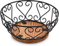 EDHAS Iron Fruit Bowl With Wooden Base for Kitchen Countertop & Dining Room and Pantries (9" x 9" x 4")