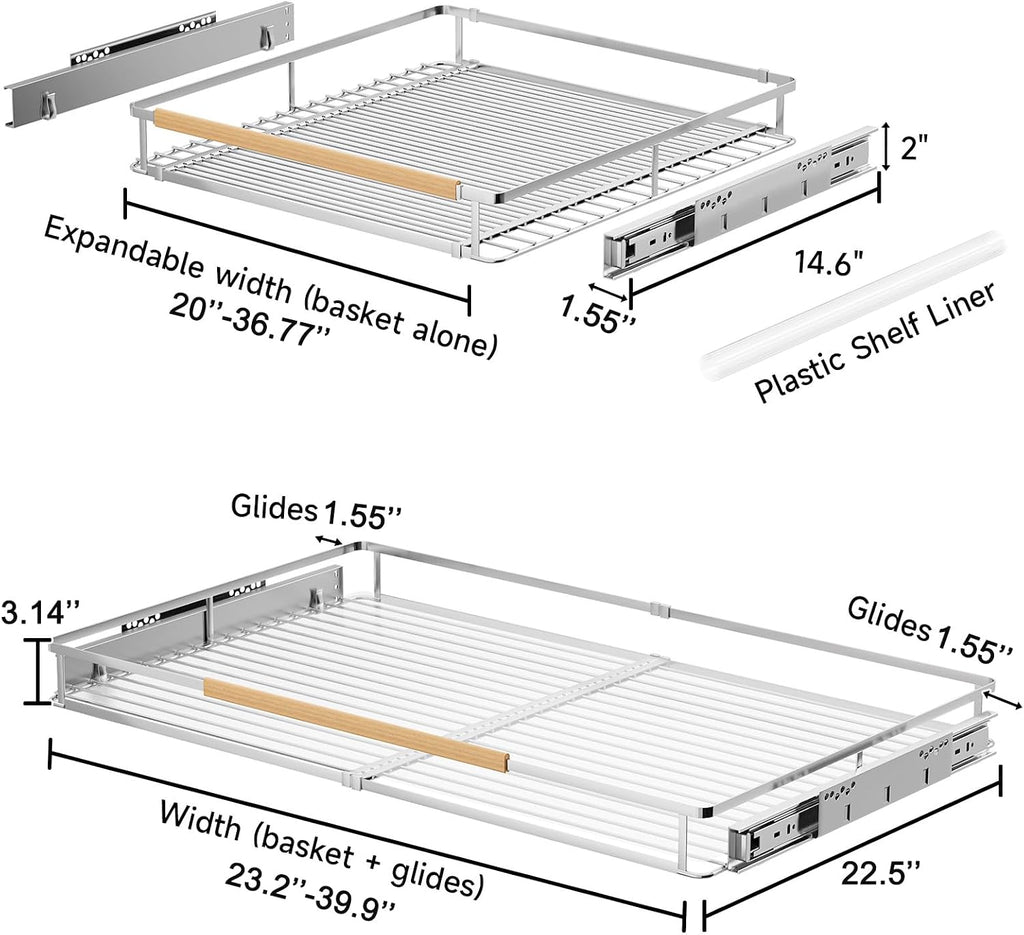Expandable Pull Out Cabinet Organizer, 23.2"-39.9" W x 22.5''D