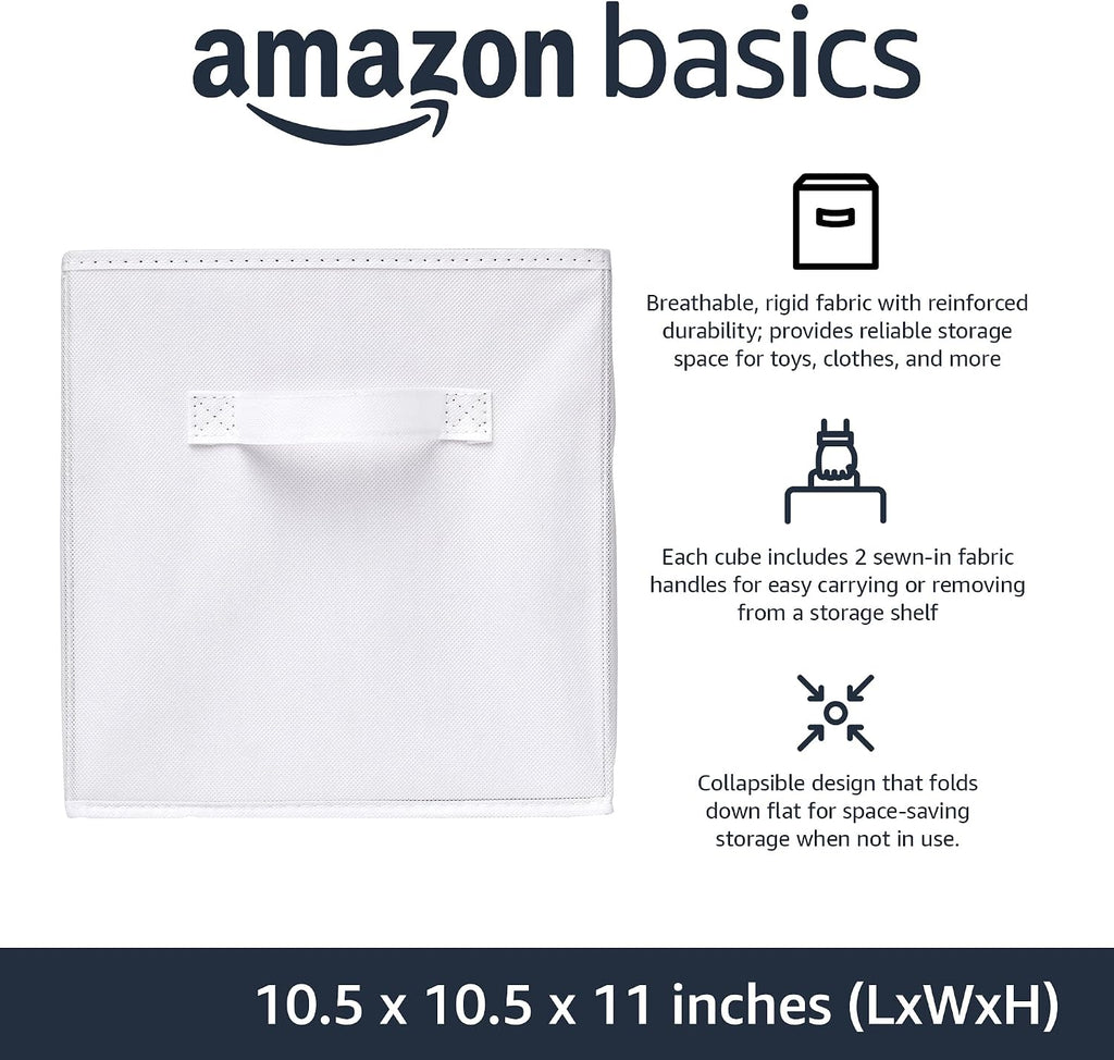 Amazon Basics Collapsible Fabric Storage Cubes Organizer with Handles,Sturdy,White,10.5-x-10.5-x-11-inch,6 Count (Pack of 5)