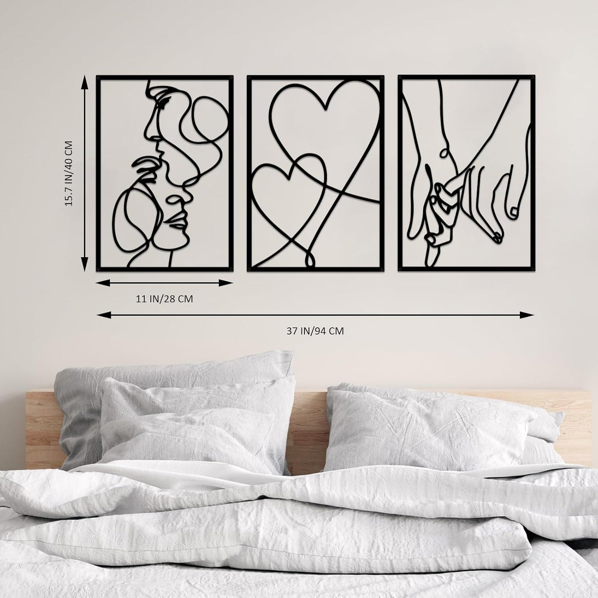 3 Pcs Metal Minimalist Line Wall Art, Love Heart Metal Wall Decor