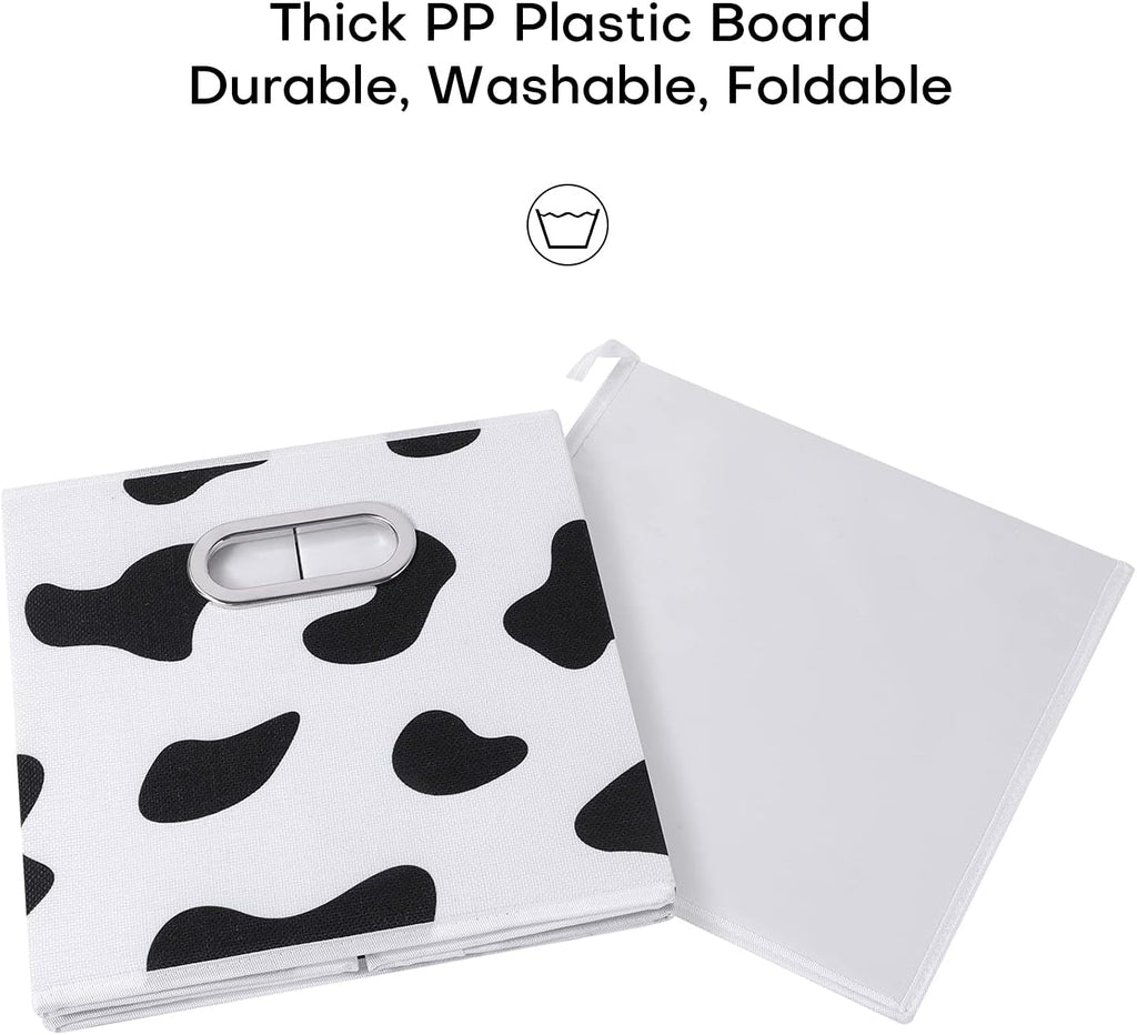 ANMINY Cow Print Cubes Fabric Storage Bins with Handles, 4 Pack 11"x11"x11"