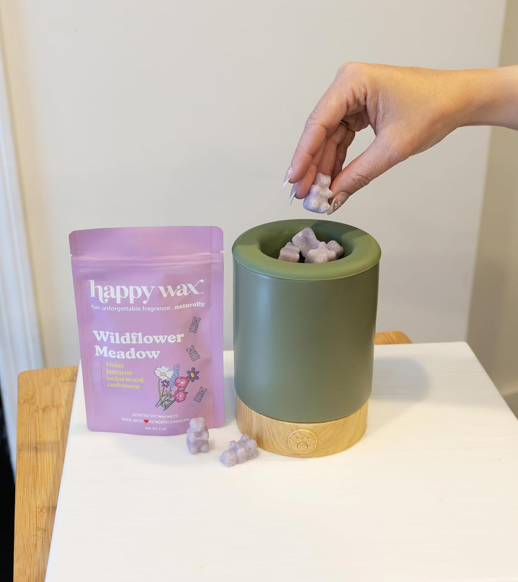 Happy Wax Sage Signature Wax Melt Warmer for Scented Wax Melts, Cubes & Tarts – Electric Wax Melter with Automatic Timer and No Scrape Silicone Dish for Easy Wax Removal