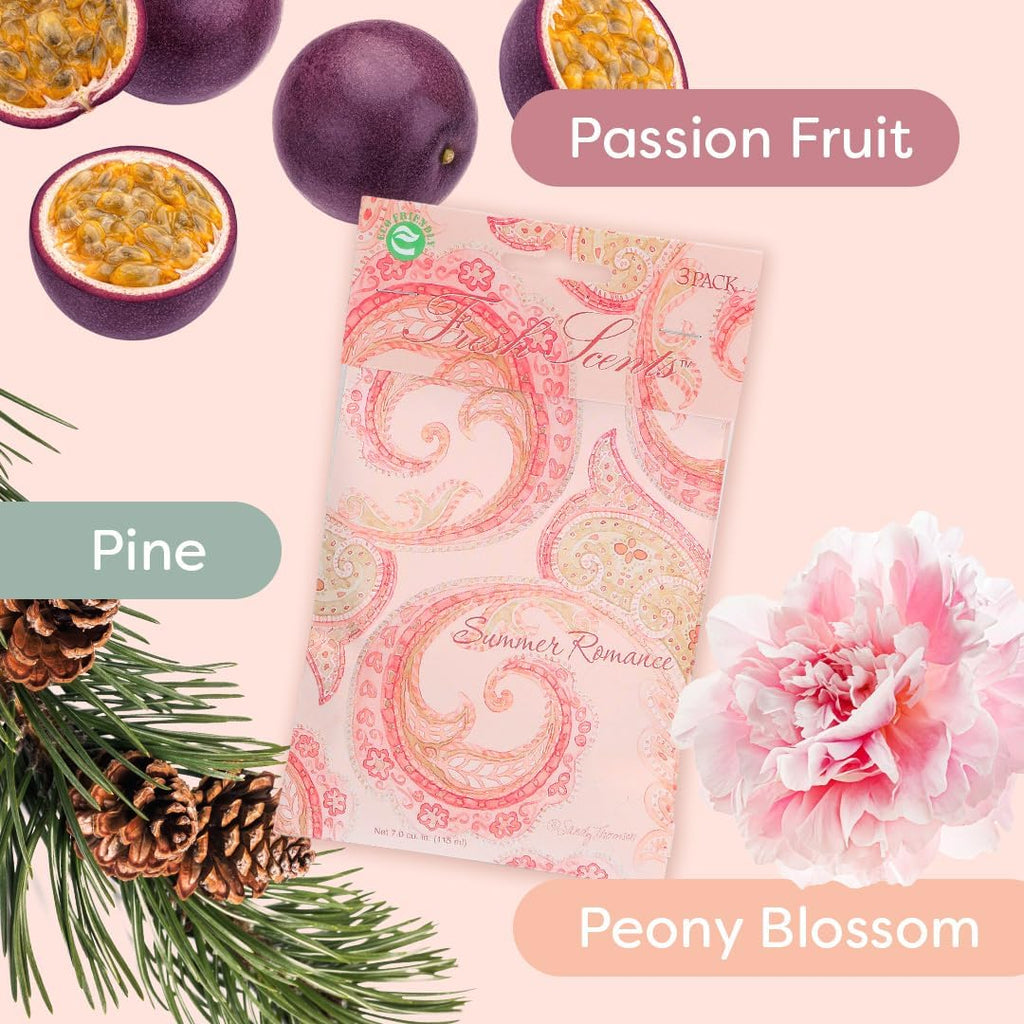 Willowbrook | Fresh Scents Scented Sachet Packet | Summer Romance | Air Freshener Bags for Drawers, Closets, Cars | 6 Pack | Long Lasting Home Fragrance