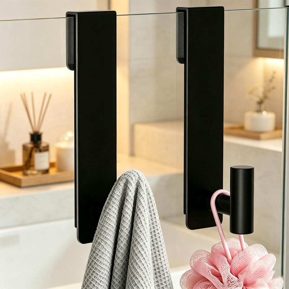 HUFEEOH Black 2-Pack T-Shape 7.5-Inch Shower Door Towel Hooks