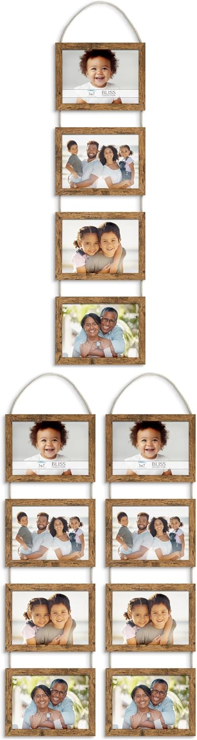 Icona Bay - 5x7 Wall Hanging Picture Frames Collage with 4 Openings - Rustic Brown - Casual Style Engineered Wood Frames - Wall Mount Only - Bliss Collection (Pack of 3)