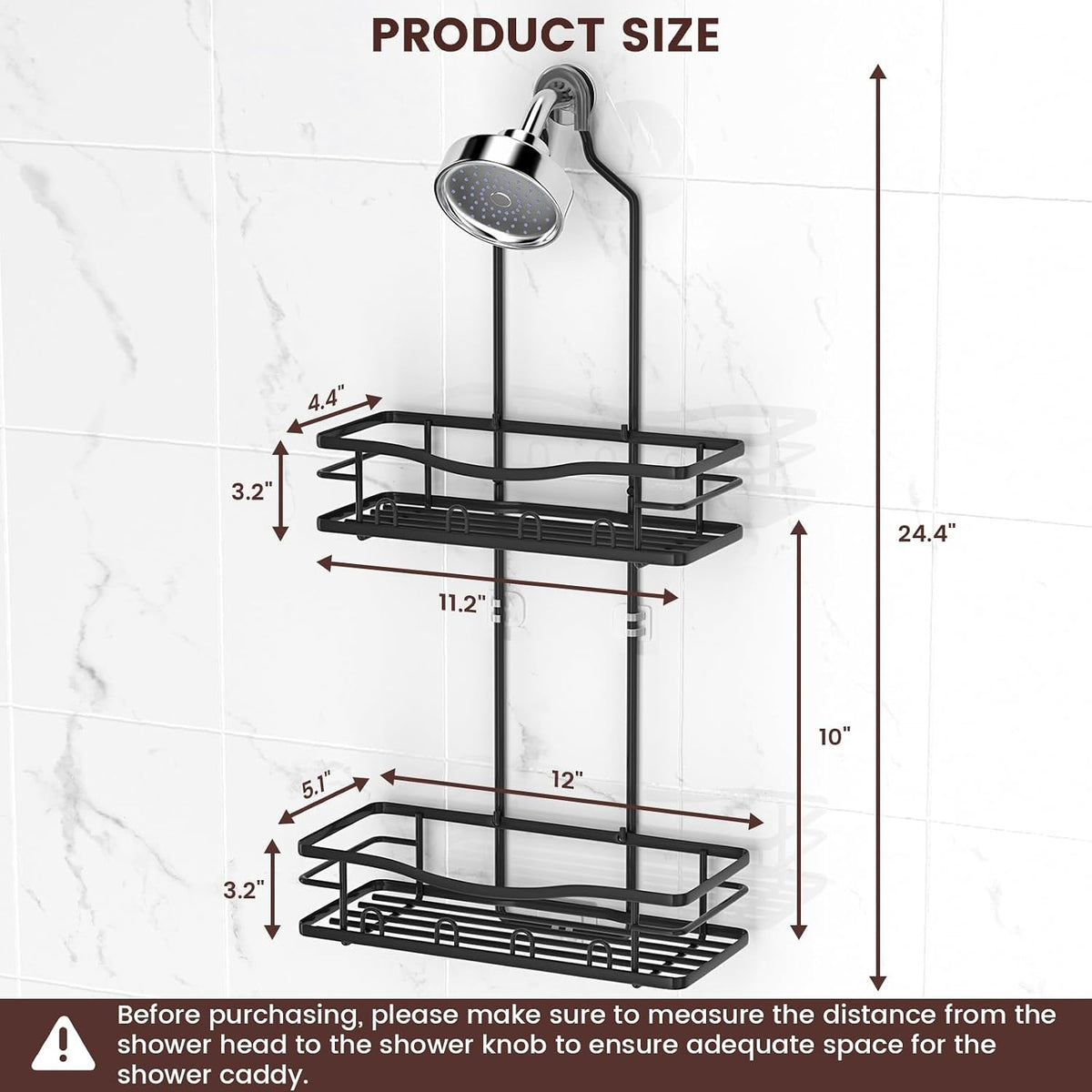 Rustproof Shower Caddy Hanging with Soap Holders for Bathroom, Black