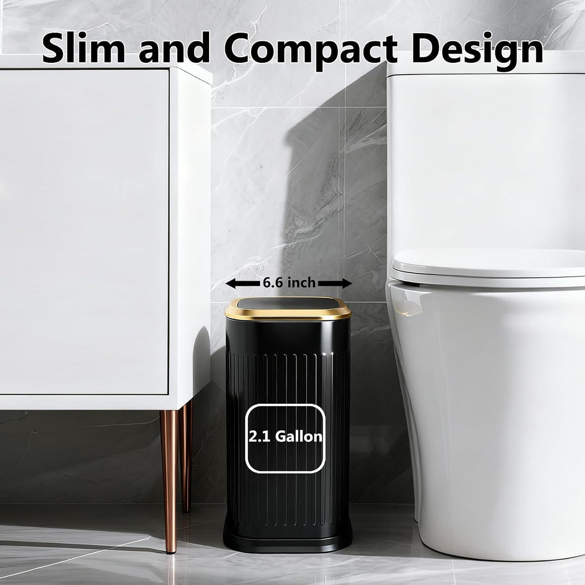 TIPGO Small Bathroom Trash Can with Pop-up Lid, 2.1 Gallon, Black