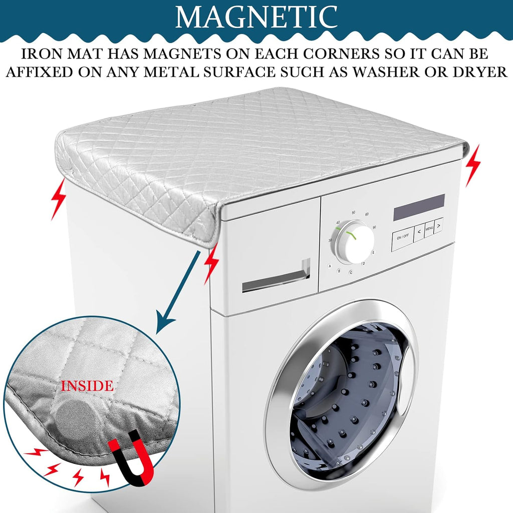 Oudain 2 Pieces Magnetic Ironing Mat Heat Resistant Ironing Blanket Portable Travel Folding Ironing Pad Iron Board Alternative Cover for Washer Dryer Table Top Laundry Clothes, 33 x 19, Grey