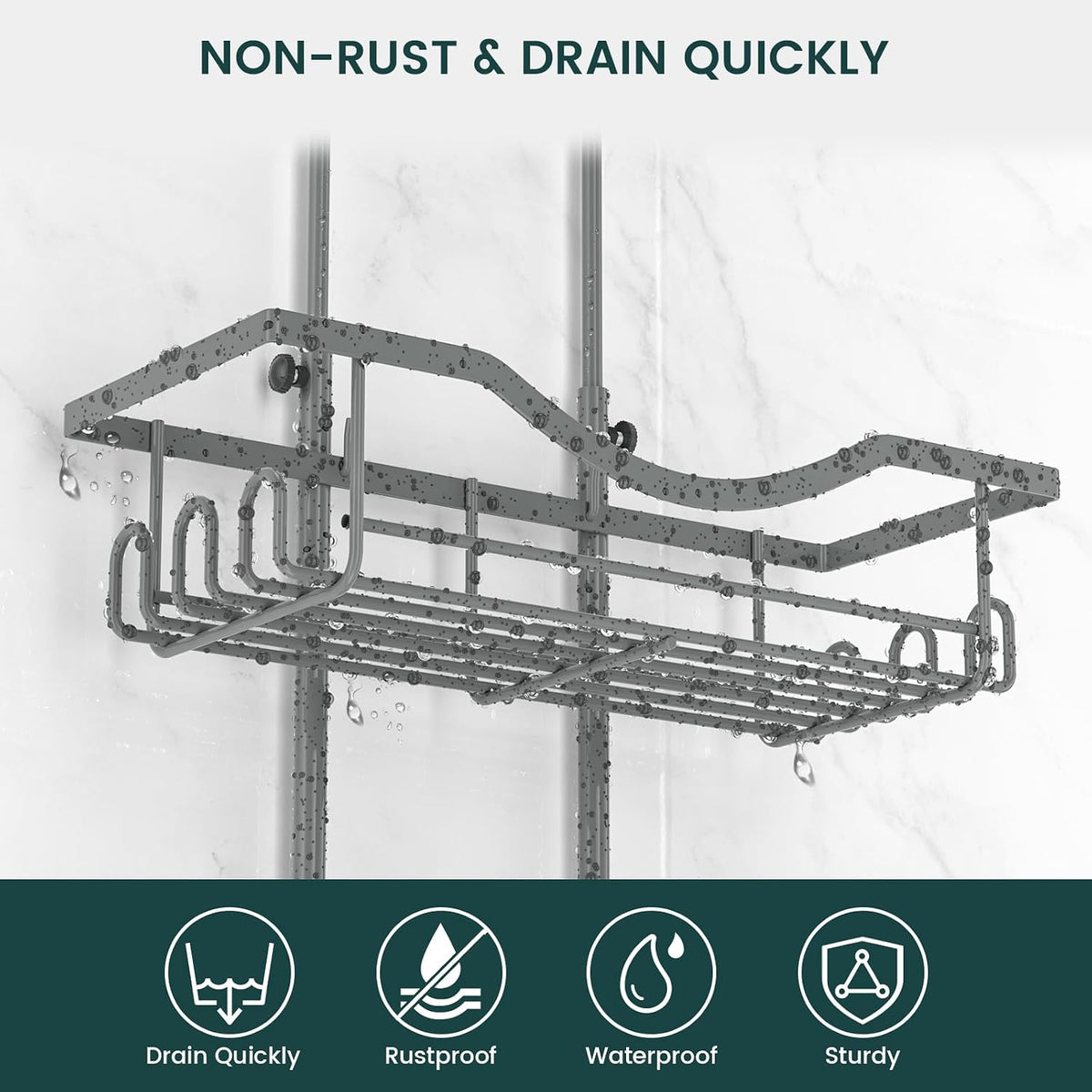 REINHARDT Adjustable Shower Caddy Hanging Rustproof Shower Organizer, Grey