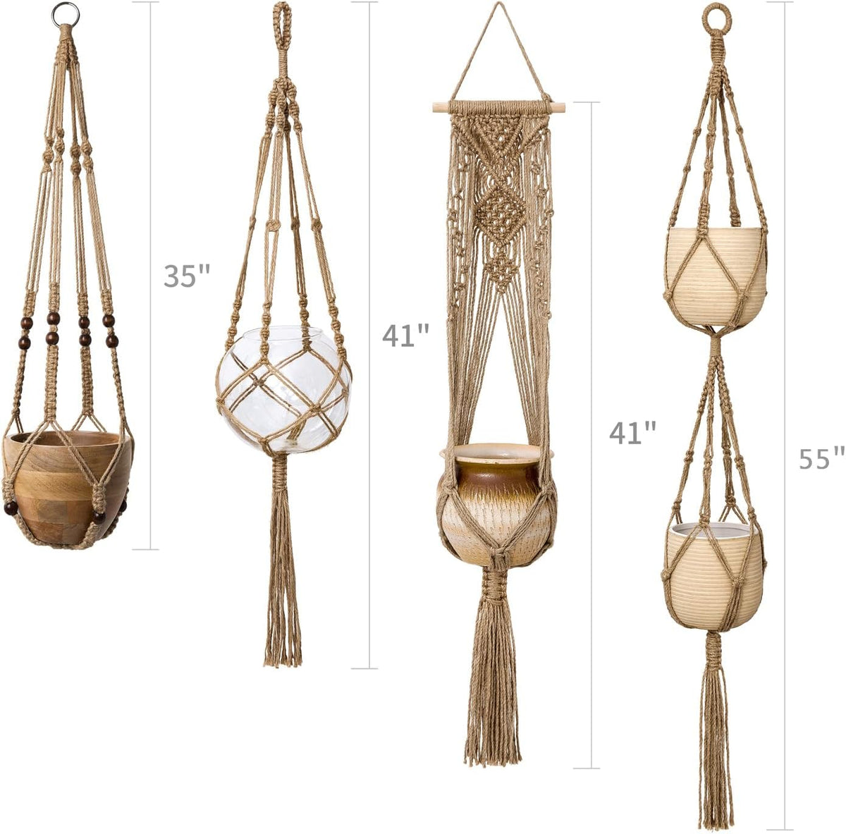 Mkono Macrame Plant Hangers Indoor Set of 4 Hanging Planter Basket Brown