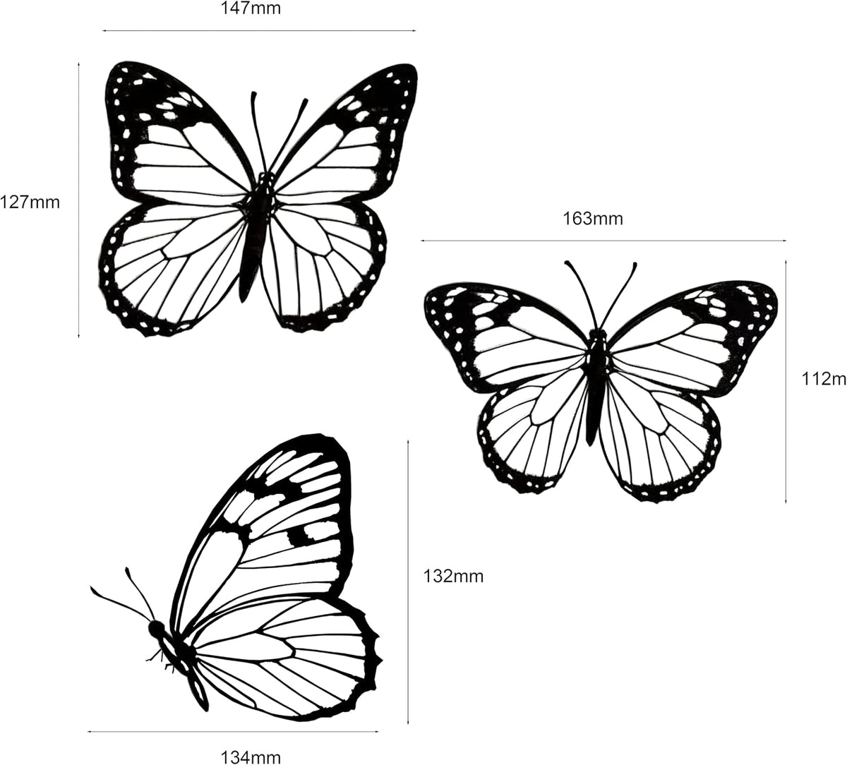 EONBES Black Metal Butterfly Wall Decor Wall Art Wall Sculpture, 3 Pieces