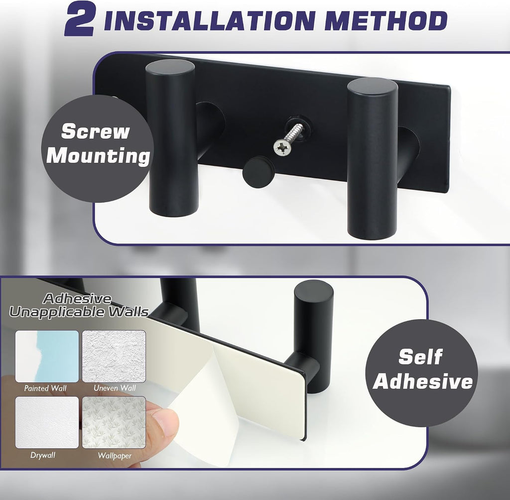 Alise Black Coat Hooks Hat and Coat Rack with 3 Hooks Wall Mount
