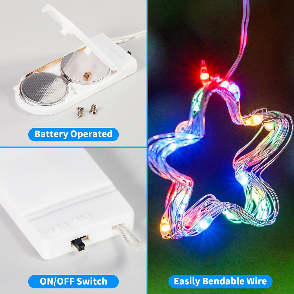 Multicolor Fairy String Lights Battery Operated Fairy Lights Firefly Lights LED Starry String Lights 7.2ft 20 LEDs Silvery Copper Wire for Christmas DIY Decoration Wedding Party (6 Pack)