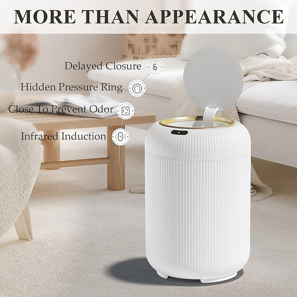 Automatic Motion Sensor Bathroom Trash Can with Lid,White and Gold