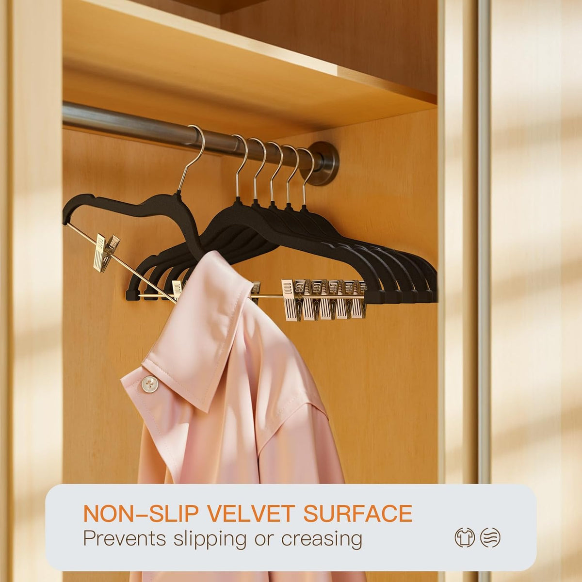 Flottian 36 Pack Black Velvet Pants Hanger,Velvet Hangers with Clips Adjustable,Space-Saving Slim Flocked Hanger,Heavy Duty Non Slip Hangers for Skirts,Coats,Pants,Dress