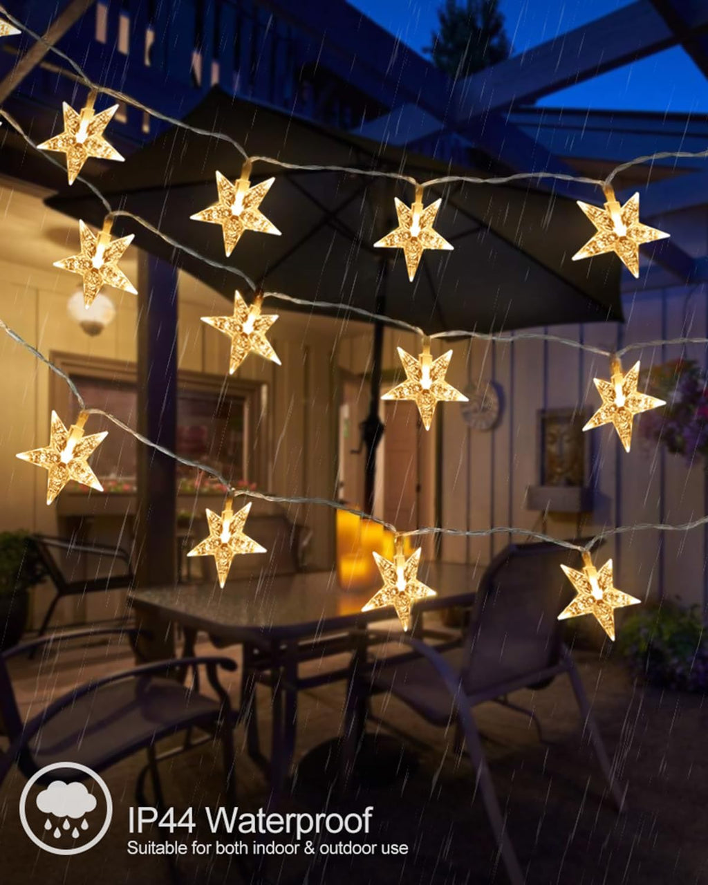 JOLYMOLY Star String Lights Plug in, 59 Ft 100 LED Star Fairy Lights with Remote Timer, Connectable Waterproof for Bedroom Wedding Party Indoor Outdoor Décor, Warm White