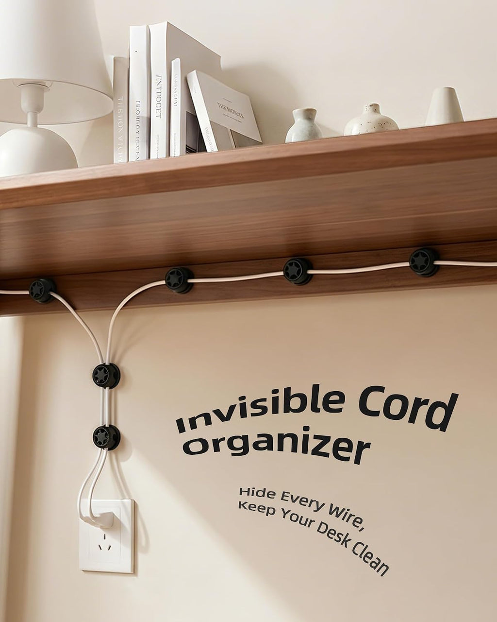 AGPTEK Magnetic Cable Clips Black, 360° Rotating Cord Holder for Nightstand