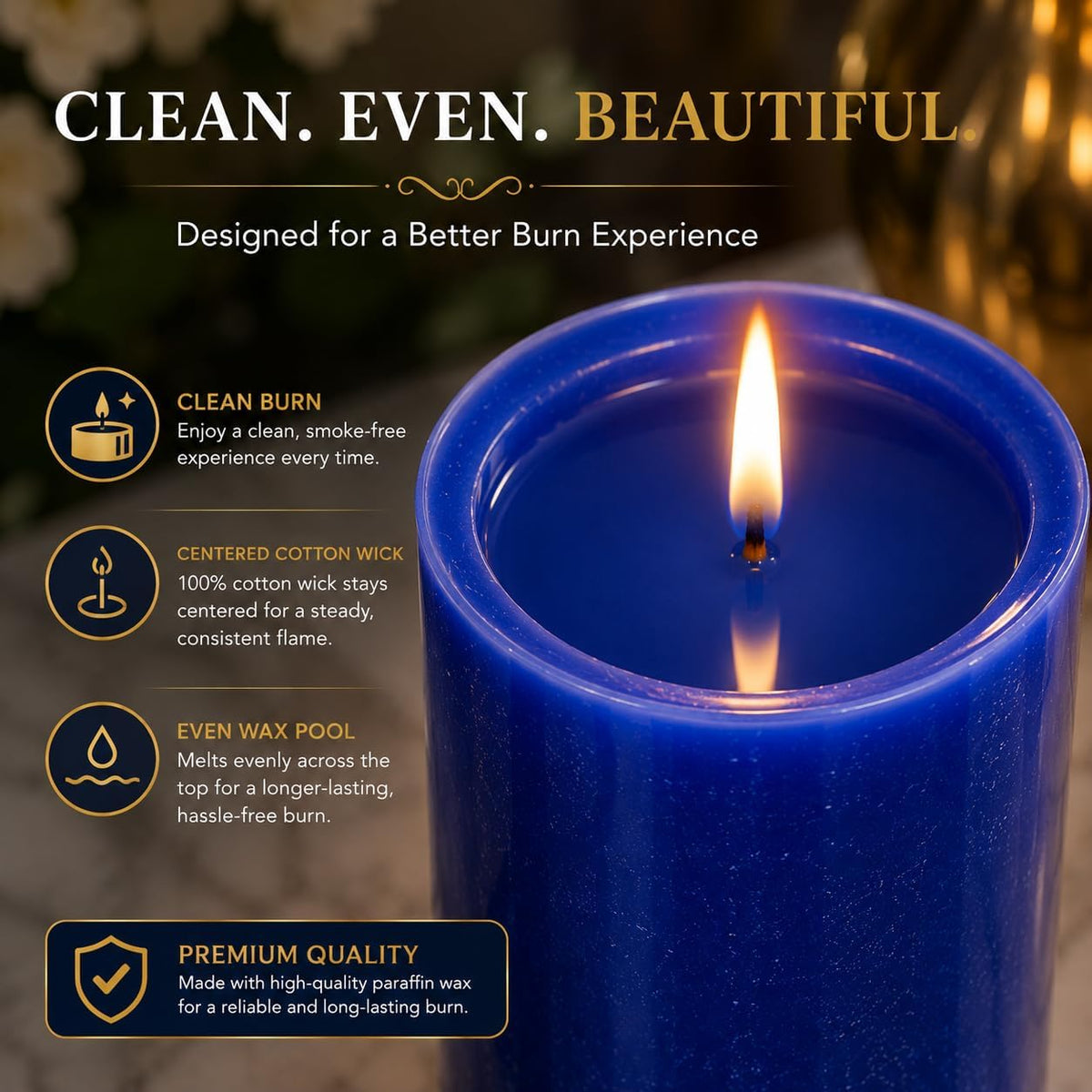 Dinil Blue Pillar Candles 3x6 Inch, Set of 3 Unscented Dripless Smokeless Candles, 65+ Hour Burn Time for Wedding Centerpiece, Dinner Table & Home Decor