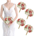 Artificial Bridesmaid Bouquets Set of 4 for Wedding-7 inch Pink Flowers Bouquets for Bridesmaids, Faux Rose Gypsophila Rustic Small Floral Bouquet Fake Boho Wedding Party Ceremony Anniversary Decor