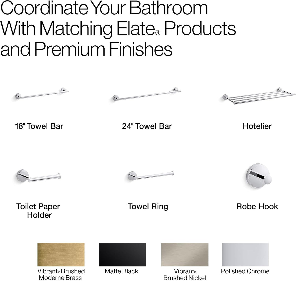 KOHLER K-27292-CP Elate Toilet Paper Holder, Minimalist Design, Premium Durable Metal, Corrosion Resistant, Polished Chrome
