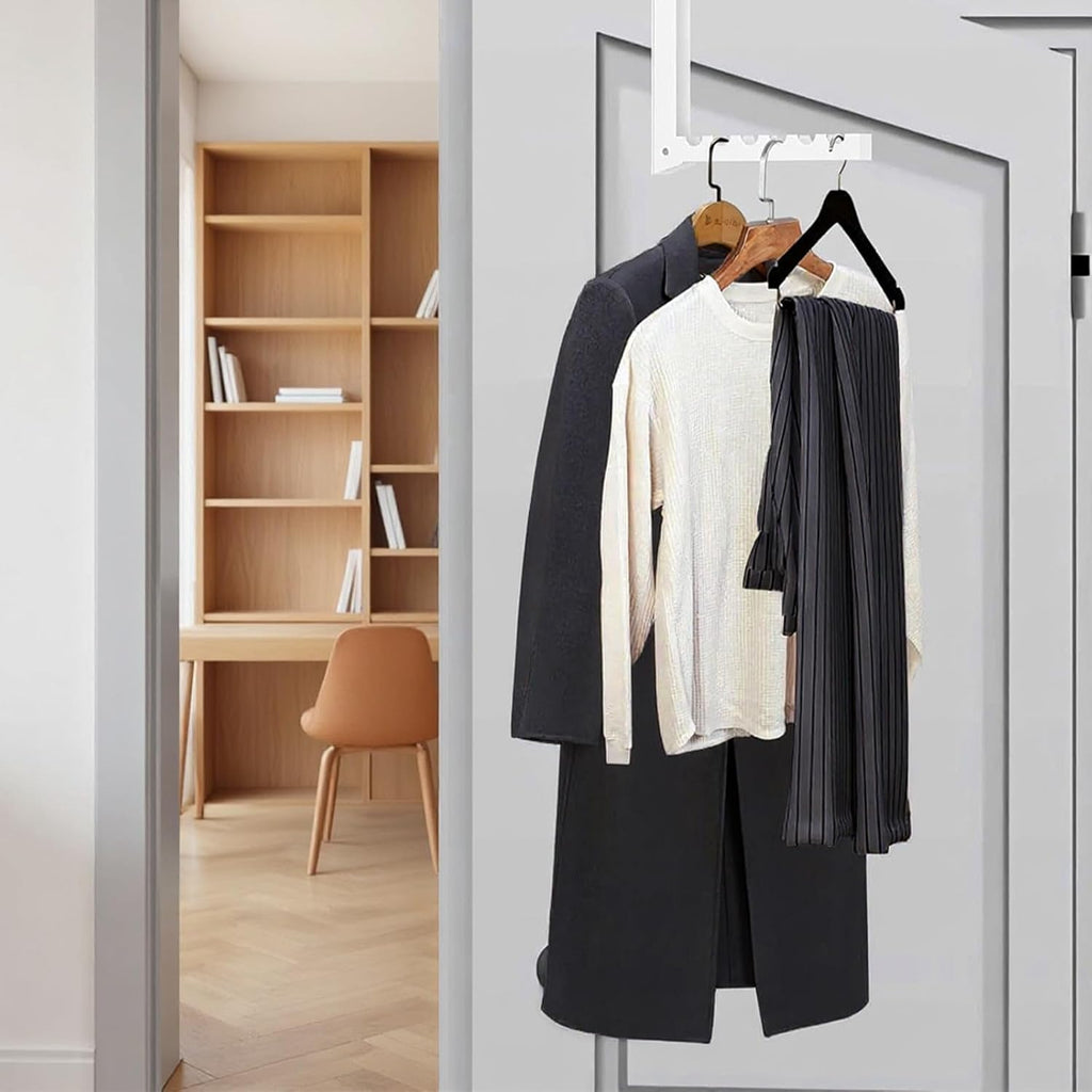 4 Pack Over The Door Hanger Hooks, Foldable 6 Grooves Drying Rack, Portable Storage Organizer Heavy Duty Hook for Clothes, Coats, Towels, White
