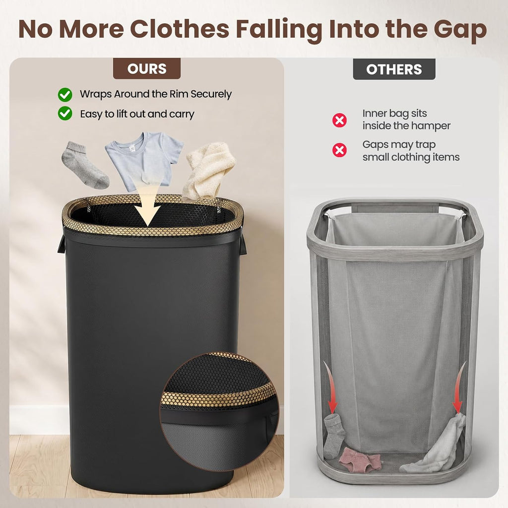 Laundry Hamper with Lid, 90L Large Tall Laundry Basket with Removable Laundry Bag, Collapsible Dirty Clothes Hamper for Bedroom, Bathroom and Laundry Room, Black