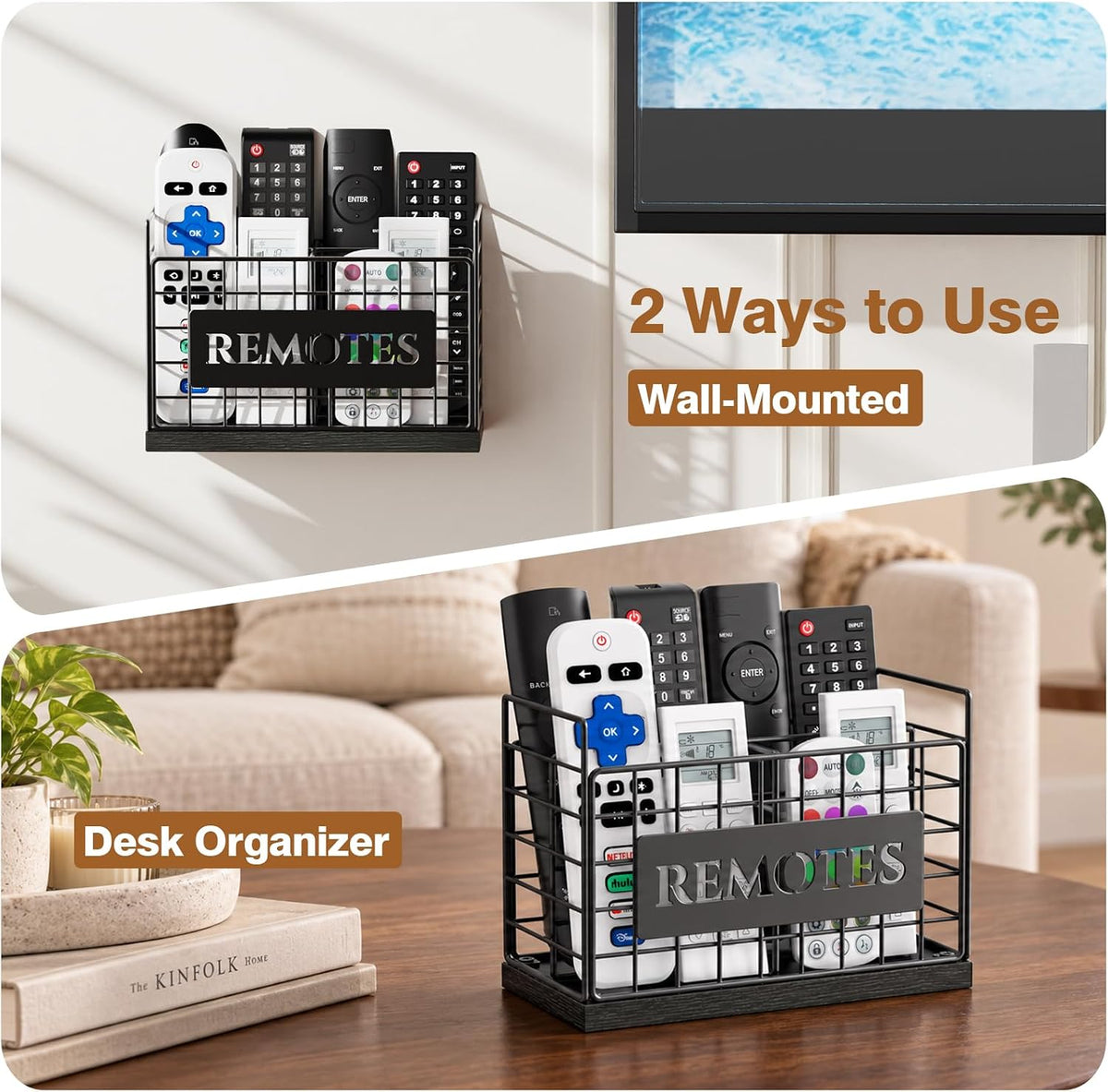 4‑Slot remote control holder, Remote Caddy with Side Handles