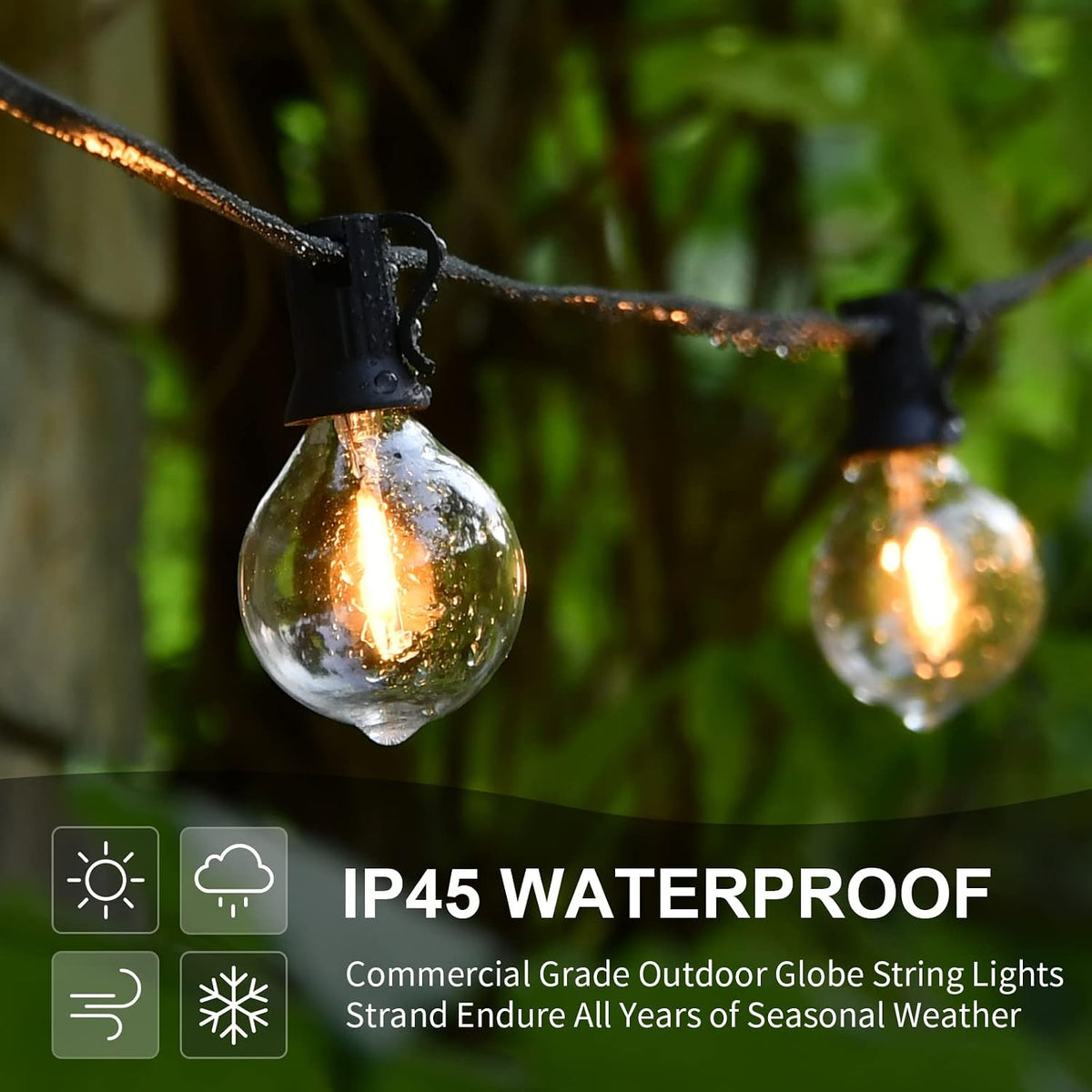 Outdoor String Lights 100FT LED Outside Patio Light Updated Waterproof Gazebo Lighting Shatterproof UL Listed G40 Globes 0.6W Efficient Connectable Decor Yard Café Exterior