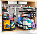 Under Sink Organizer, 2-Pack 3-Tier Height Adjustable Thickened Metal Pull out Cabinet Organizer Shelf, Slide out Storage Drawer Rack for Bathroom Kitchen Pantry Home Laundry Organization (Black)
