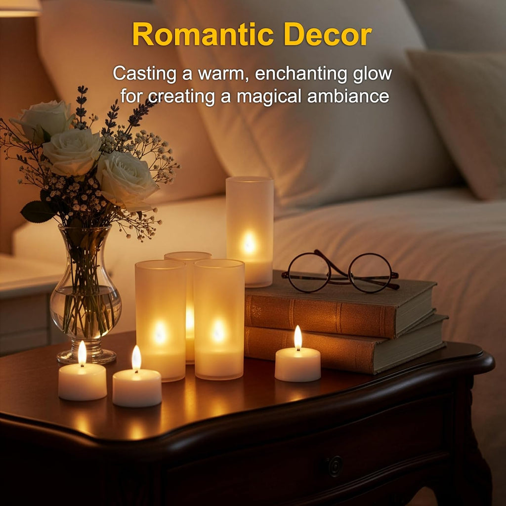 Flameless Tea Lights Candles with Charging Station,LED Tea Lights Candles with Remote Control Timer for Table Decorations,Valentine's Day,Home Decor,6-Pack with Frosted Plastic Candle Covers