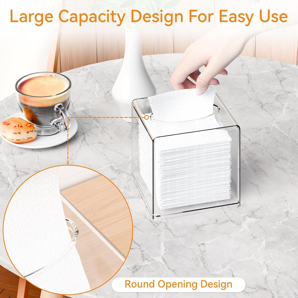 Cq acrylic Tissue Box Holder,Clear Square Tissue Box Cover for Kleenex Tissue Cube Box,Plastic Roll Tissue,Napkin,Facial Tissue Dispenser Box Case for Countertop,Bathroom,Kitchen,Home,Office,5.5 Inch