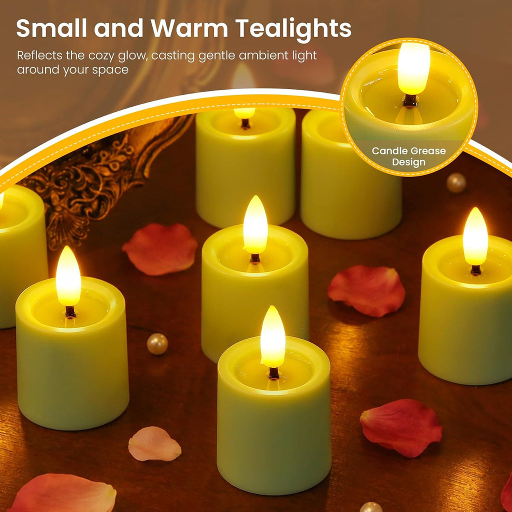 12pcs LED Battery Operated Remote 1.6" x2.5" Tea Lights with Melt Pool Effect, Timer Flickering Sage Green Plastic Flameless Votive Small Tealight Candles for Table Centerpiece Decor