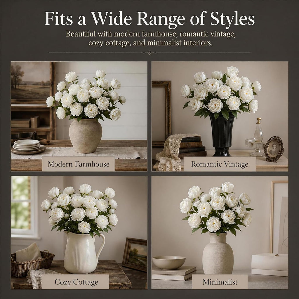 Artificial Flowers for Vase, 5 Stems Faux Peony Silk, 20 Blooms
