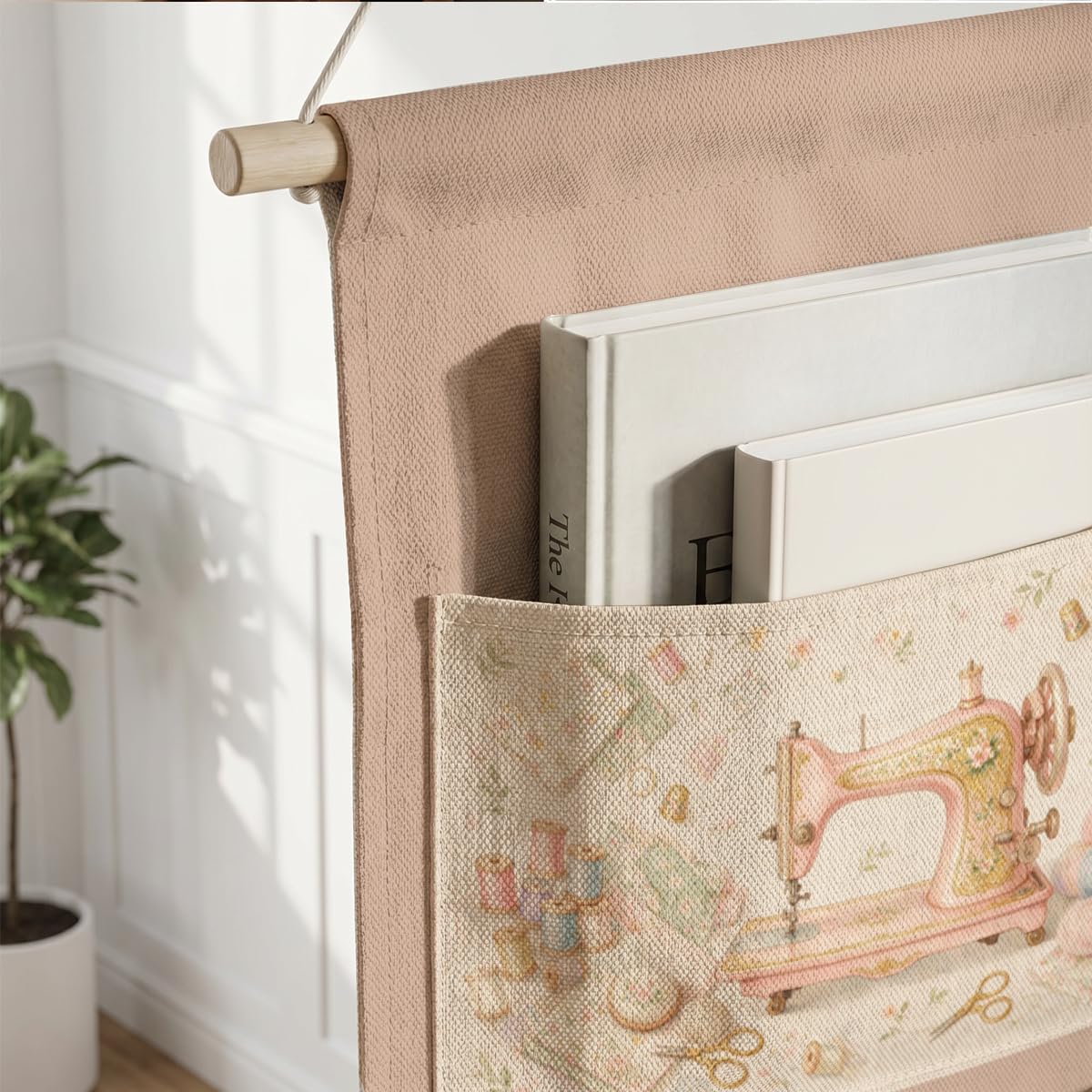 IAXIC Retro Sewing Machine Canvas Wall Hanging Organizer with Pockets