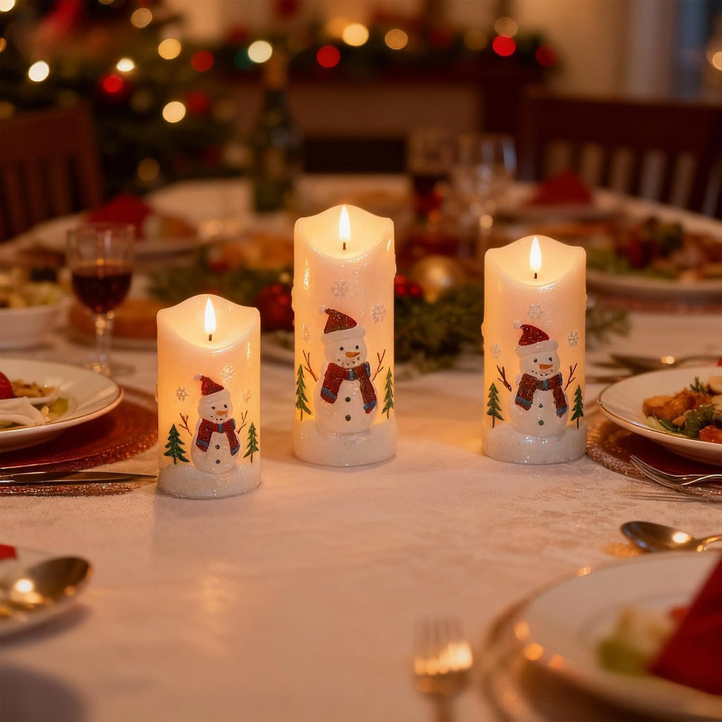Eldnacele Snowman Relief Christmas Flameless Candles with Remote and Timer