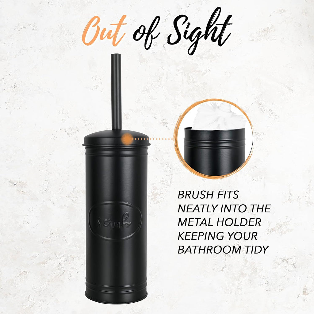 Autumn Alley Black Toilet Bowl Brush and Holder Set, Covered Bathroom Toilet Brush for Modern Farmhouse Bathroom Decor, Standing Rustic Toilet Brush with Holder, Bathroom Decor Sets, Matte Black