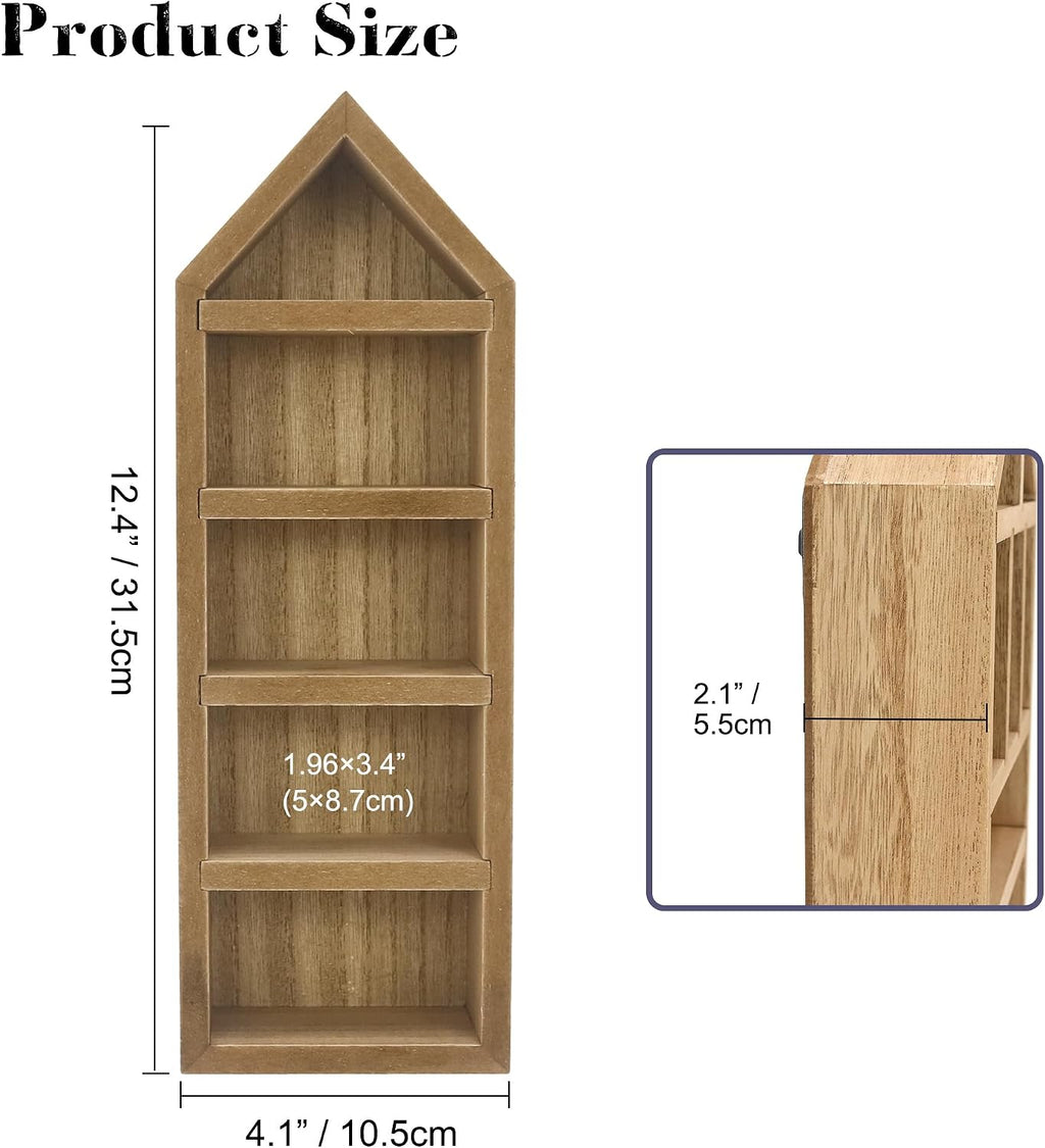 House Shaped Shadow Box with Removeable Shelves,Carbonized,4x12