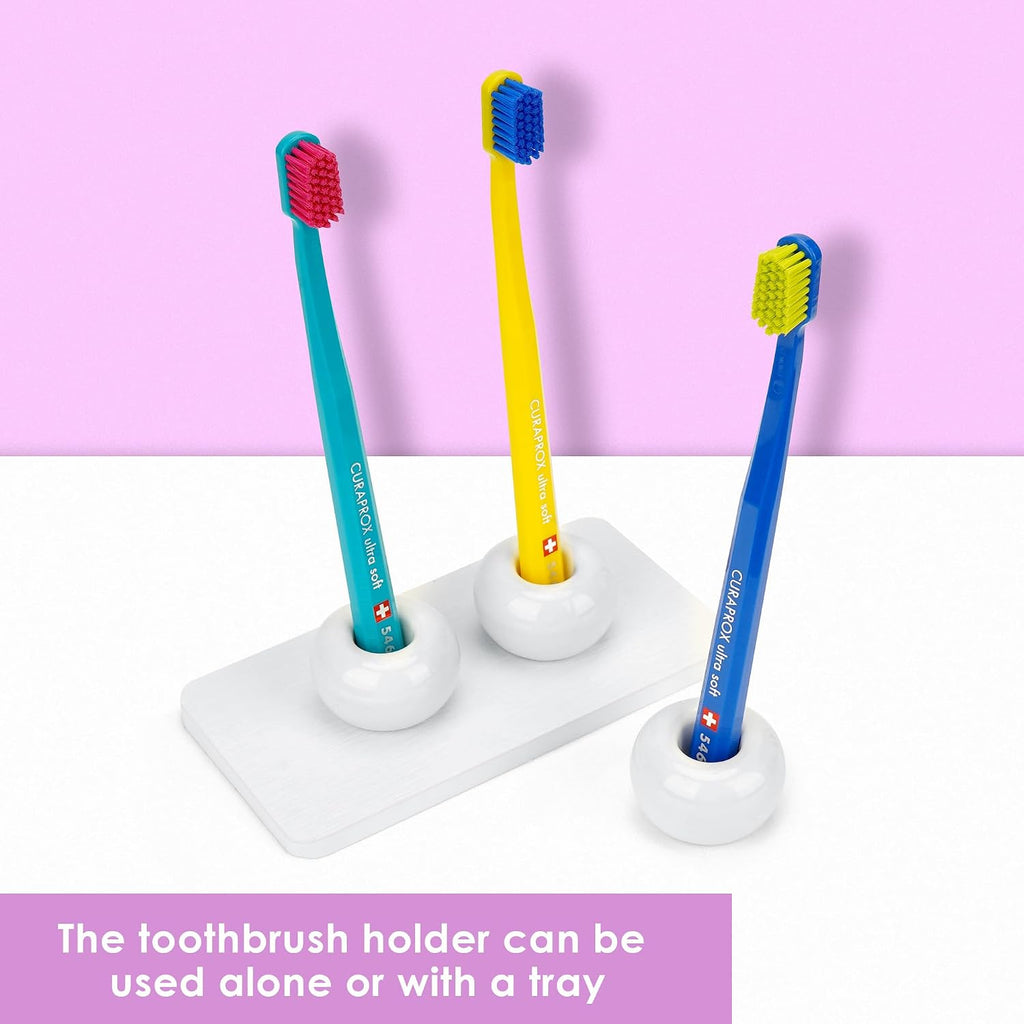 3 Pack Ceramic Toothbrush Holder with Diatomite Toothbrush Tray for Bathroom Shower Countertop Storage Organizer, Small Toothpaste Razor Electric Tooth Brush Head Stand (White)