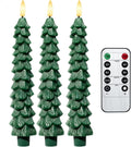 3PCS Christmas Tree Candles, 9.7 Inch Flameless Taper Candles with Remote and Timer, LED Battery Operated Taper Candlesticks with 3D Flickering for Christmas Home Decoration.