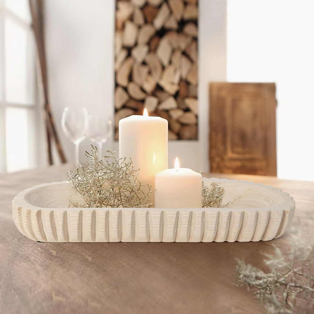 Oakrain Decorative Dough Bowl for Home Decor, 16" Hand-carved Wood Bowl
