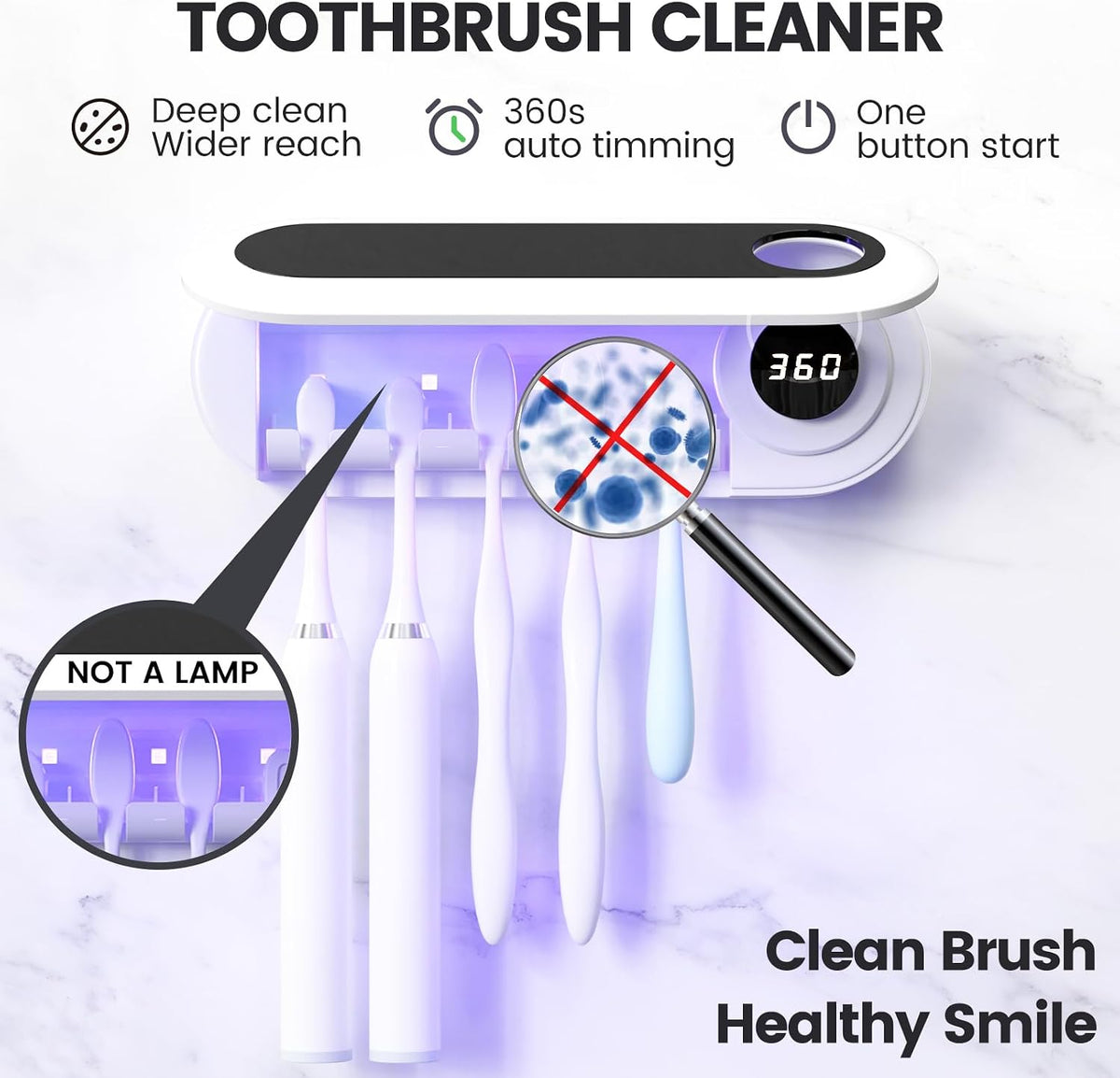 MIMORE Toothbrush Holder Wall Mounted, 5 Slots, 6-Minute Timer