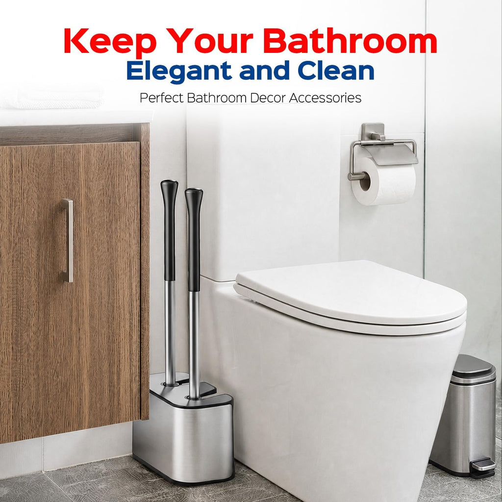 HAMITOR Toilet Bowl Brush and Plunger Set: 2-in-1 Hidden Holder