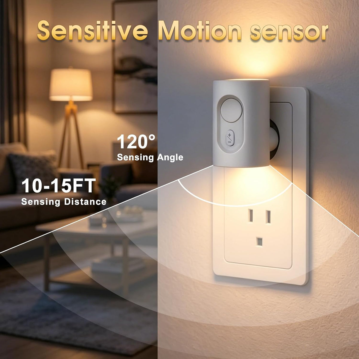 Plug in LED Night Light, Motion Sensor, Warm White Dimmable, White 2 Pack