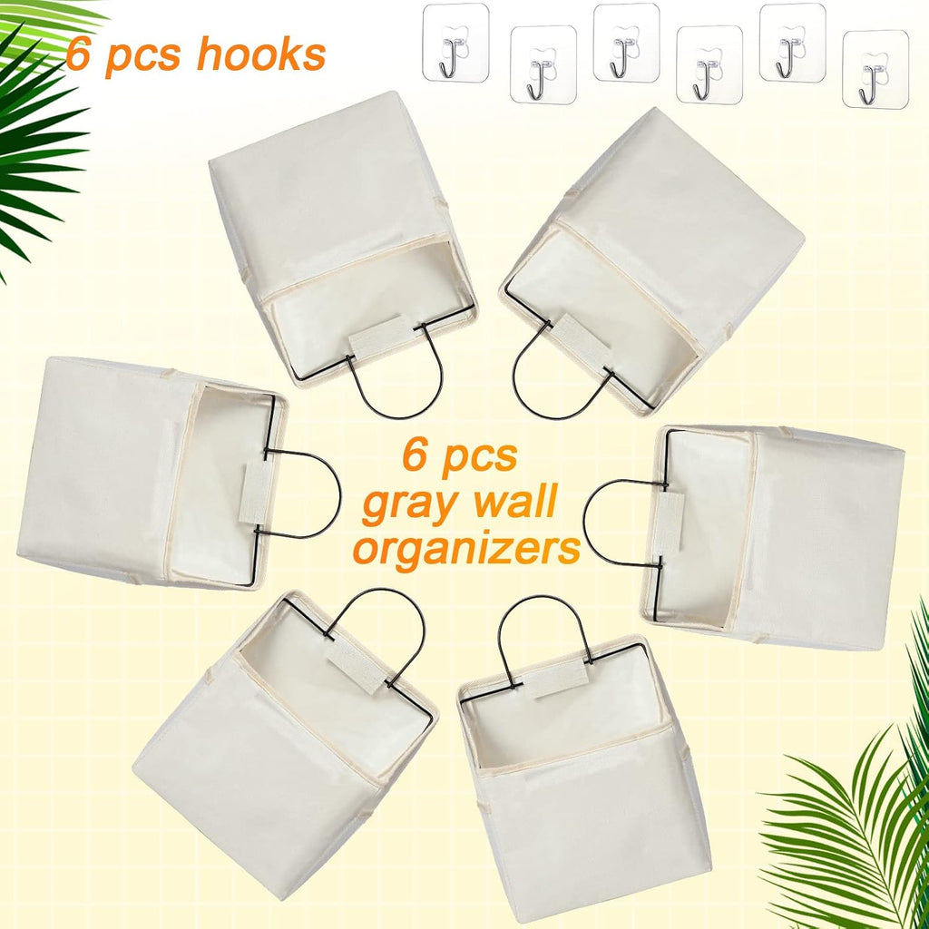 Chumia 6 Pack Wall Hanging Storage Basket Closet Hanging Storage Bag, White