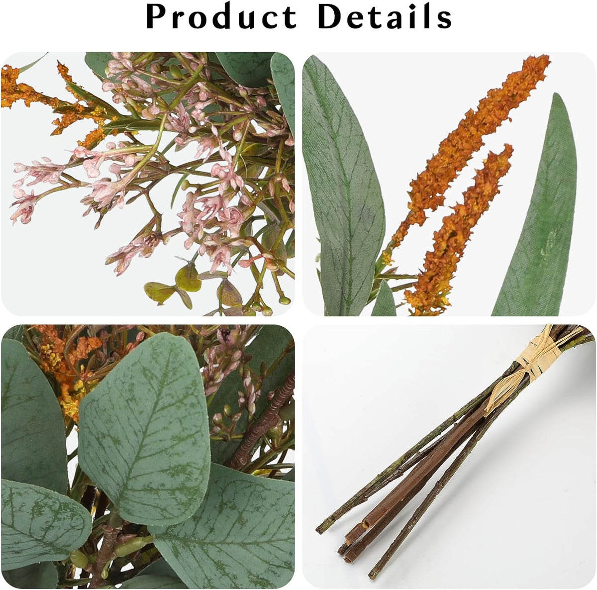Briful Fall Artificial Eucalyptus Bouquet with Orange Sage Leaves – Autumn Faux Greenery Bush with Raffia Wrap for Farmhouse, Kitchen, Table, and Seasonal Home Décor
