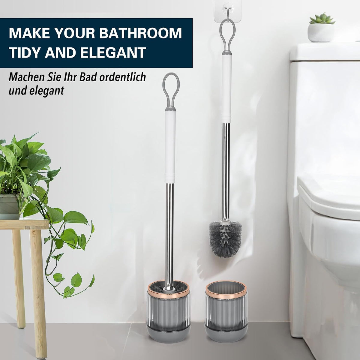 Toilet Brush and Holder Set 2 Pack for Bathroom 21.6" Long Handle